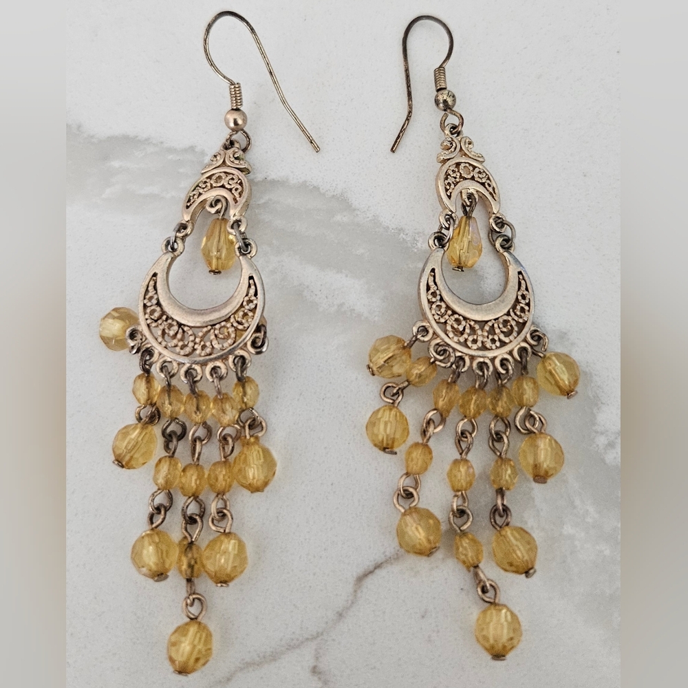 Source Unknown Gold and Yellow Dangle Earrings - Picture 1 of 2